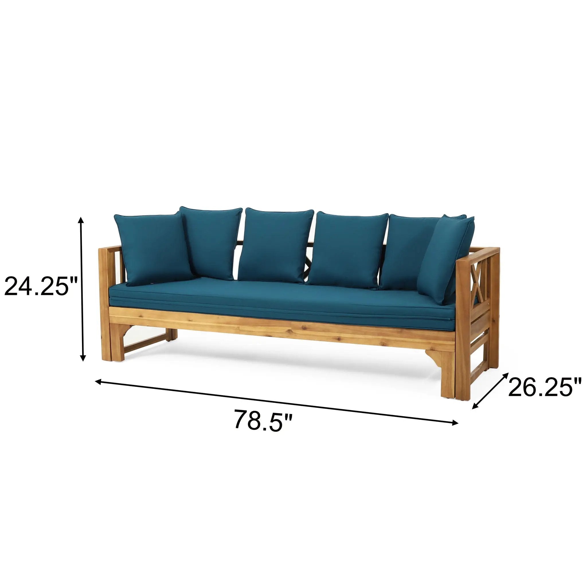 Outdoor Daybed With X-Shaped Panel Backrest And Armrests - Teak by HouseOfZazla