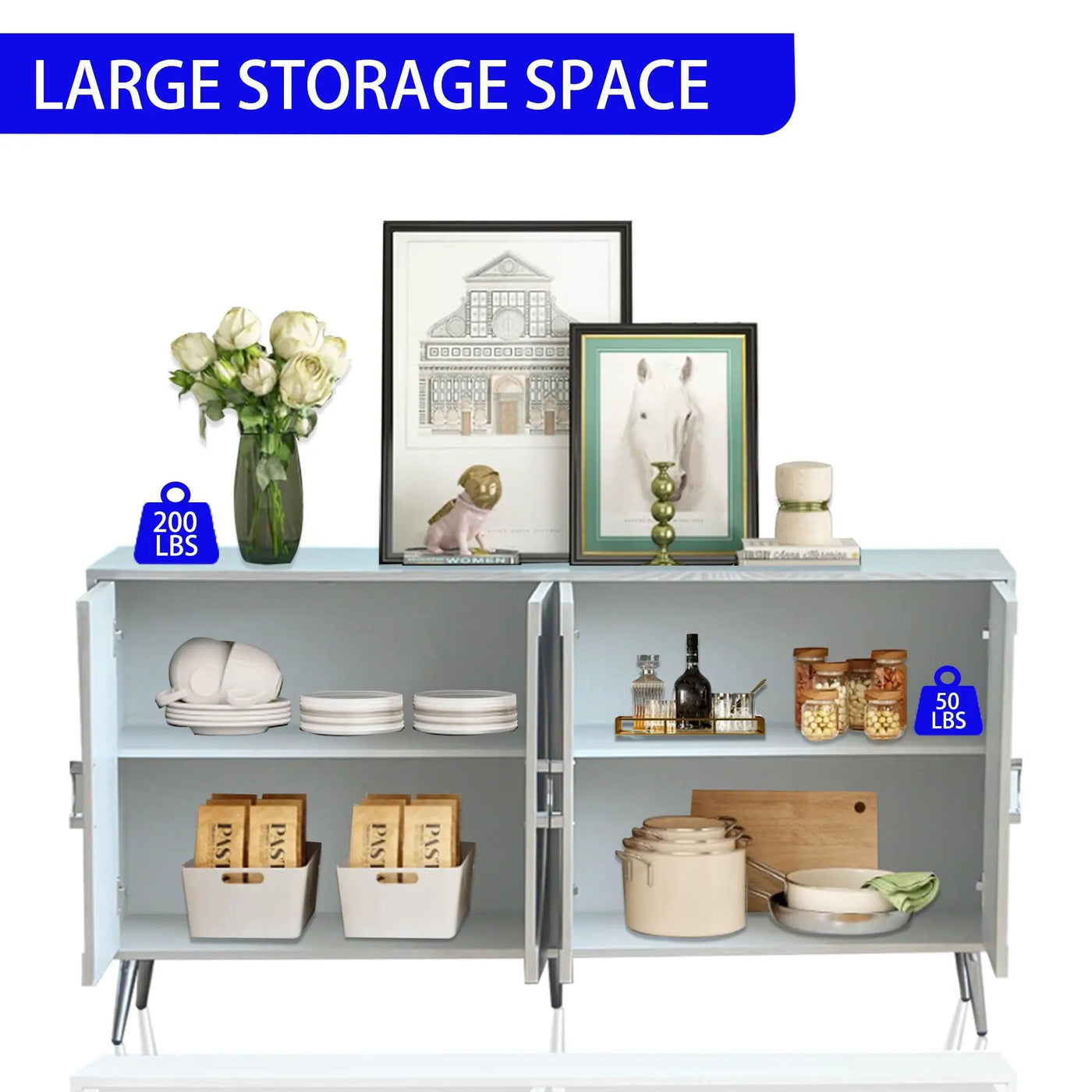 Modern Lacquered 4 Door Wooden Cabinet Sideboard Buffet Server Cabinet Storage Cabinet, For Living Room, Entryway, Hallway, Office, Kitchen And Dining Room by Unique Piece Furniture