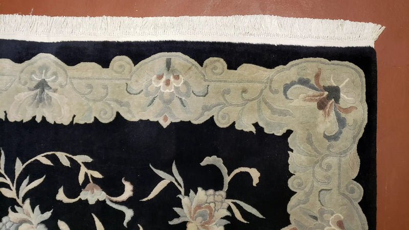 6x9 Vintage Black Gray Chinese Rug 120 Lines Wool Carpet Floral Design Hand-Knotted Soft Pile Entryway Rug Foyer Rug Nice by Jewel Rugs