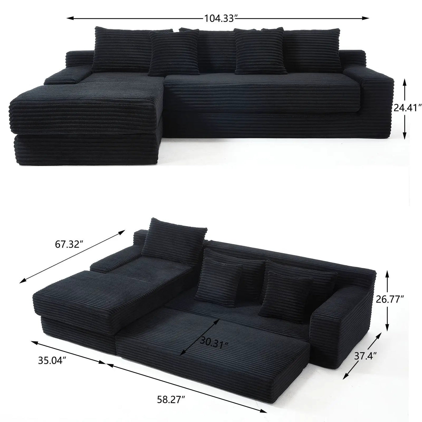 Modern L - Shaped Sectional Couch With Memory Foam by Unique Piece Furniture