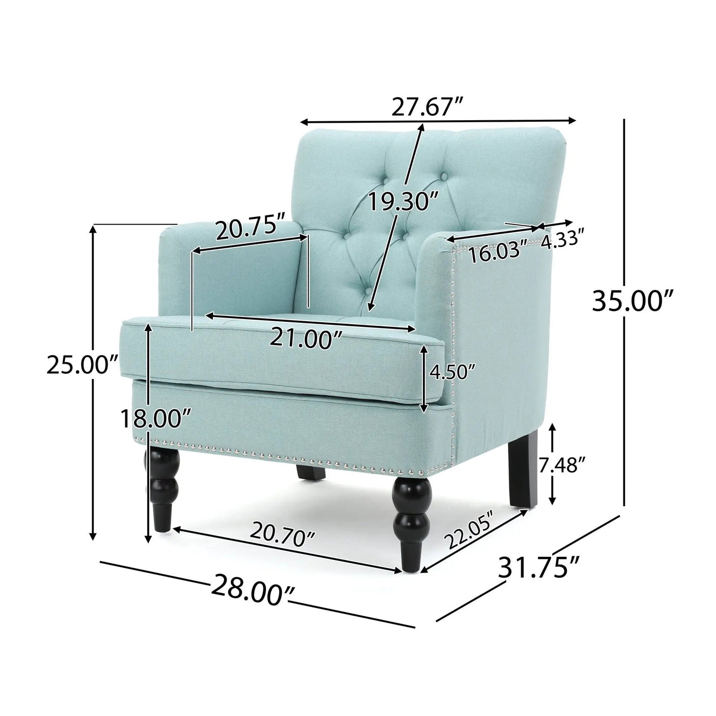 Harrison Tufted Club Chair with Button Tufted Back and Birch Wood Legs by HouseOfZazla