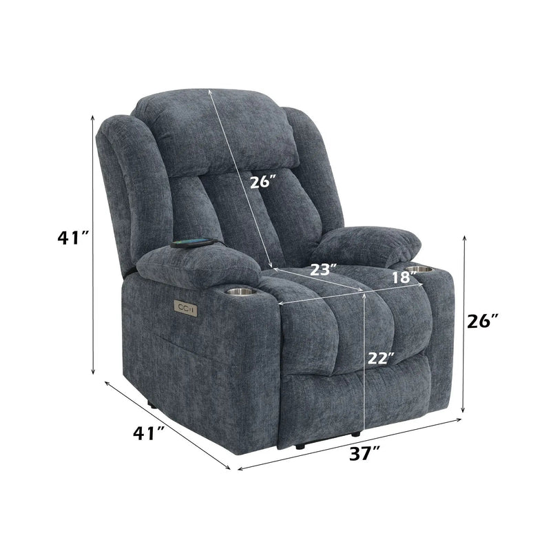 Power Motion Recliner With Lift Heating Massage Function - Blue by Unique Piece Furniture