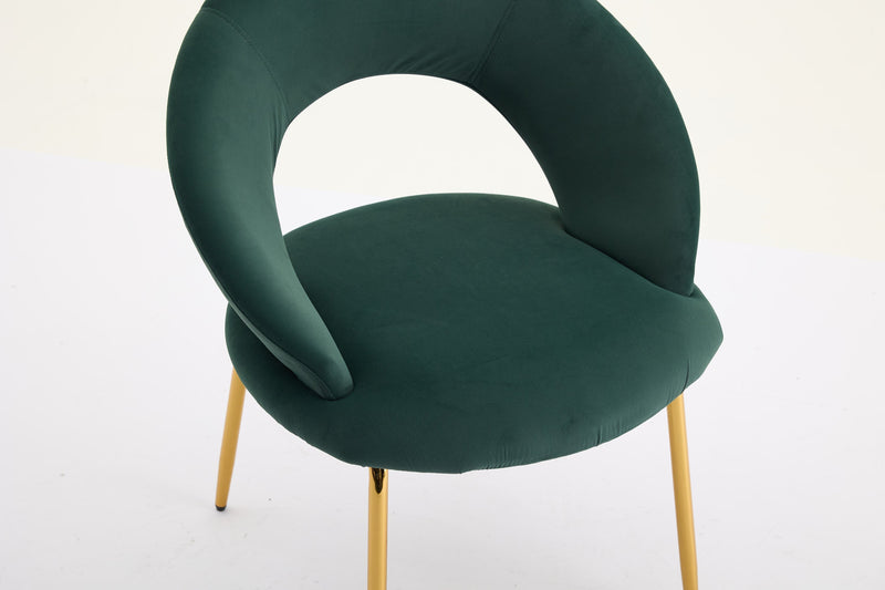 Velvet Fabric Dining Chair with Curved Backrest and Golden Metal Legs by HouseOfZazla