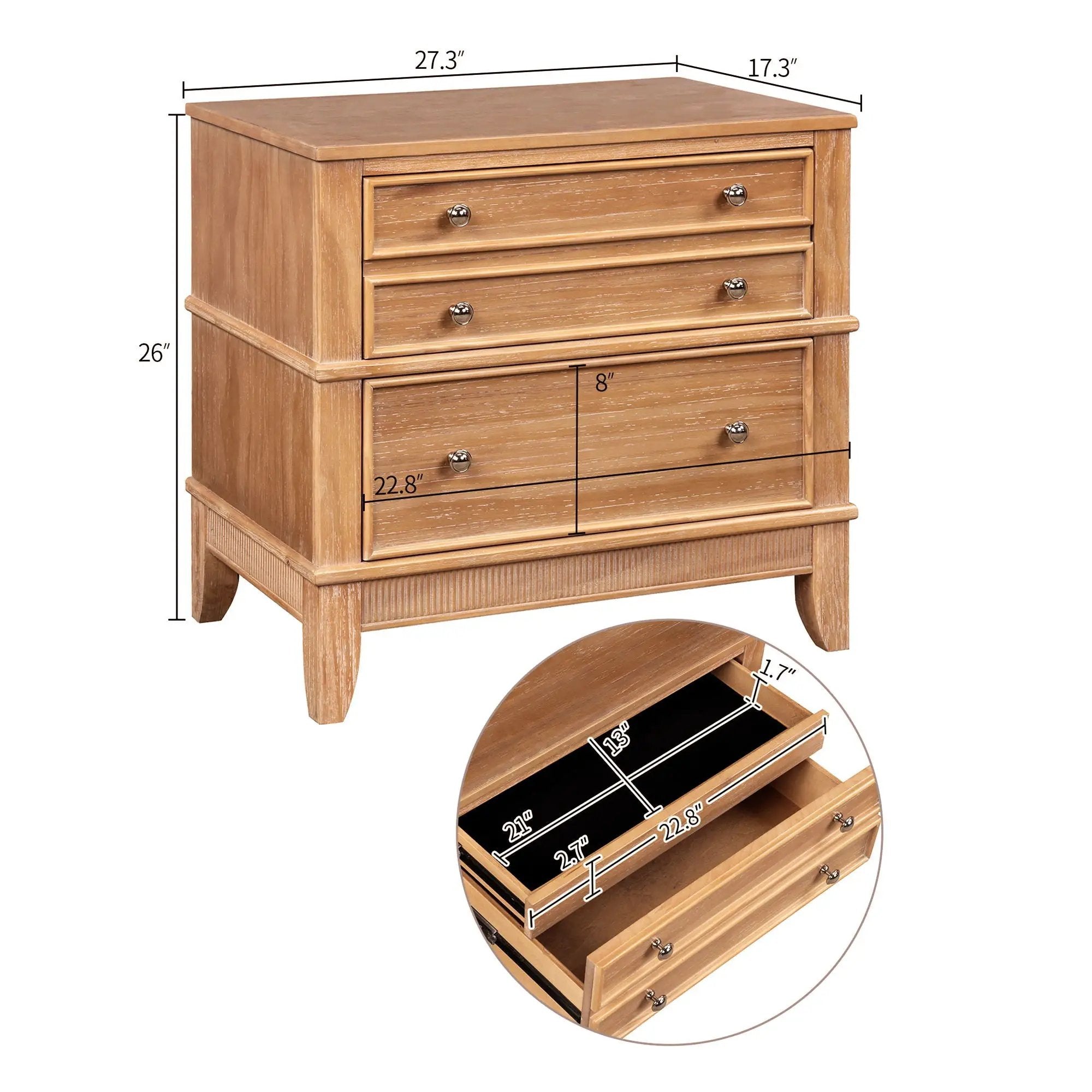 Hazel - 3 Drawer Side Table For Living Room, Hallway, Entryway (Set of 2) - Natural by Unique Piece Furniture