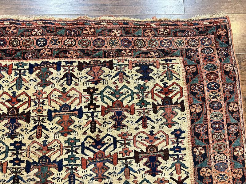 Persian Afshar Rug 5x6, Allover Repeated Motif, Wool Tribal Carpet, Handmade Semi Antique Rug by Jewel Rugs