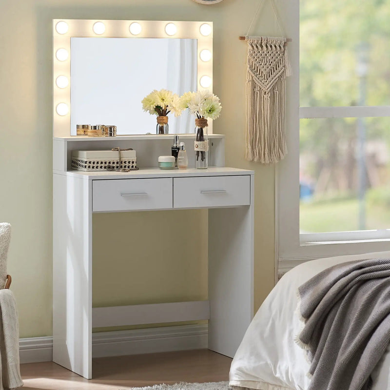 Vanity Desk With Mirror And Lights, Dressing Table With Large Drawer, 2 Level Storage Dresser & 3 Lighting Modes Adjustable Brightness, Suitable For Bedroom by Unique Piece Furniture