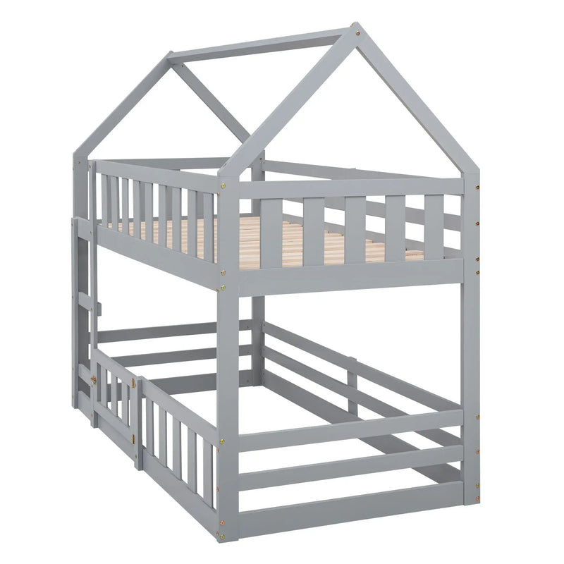 Twin Over Twin House Bunk Bed With Fence And Door by HouseOfZazla