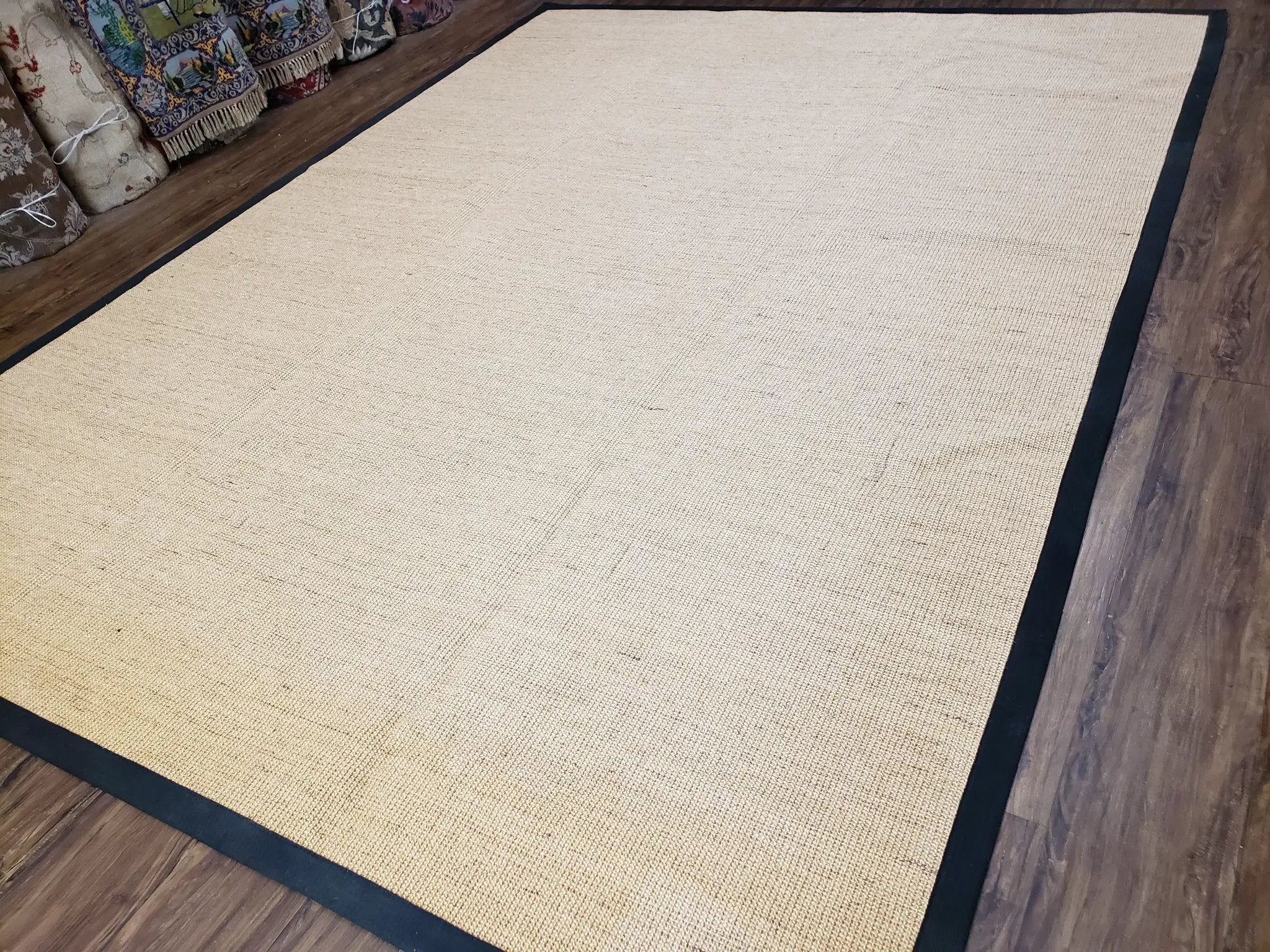 Jute Rug 8x10, Natural Jute Fiber Area Rug, Natural Sisal Area Rug with Black Border, 8x10 Carpet, Solid Jute Rug 8 x 10, Farmhouse Rug by Jewel Rugs
