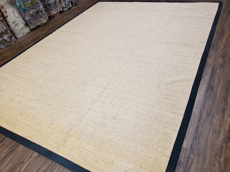 Jute Rug 8x10, Natural Jute Fiber Area Rug, Natural Sisal Area Rug with Black Border, 8x10 Carpet, Solid Jute Rug 8 x 10, Farmhouse Rug by Jewel Rugs