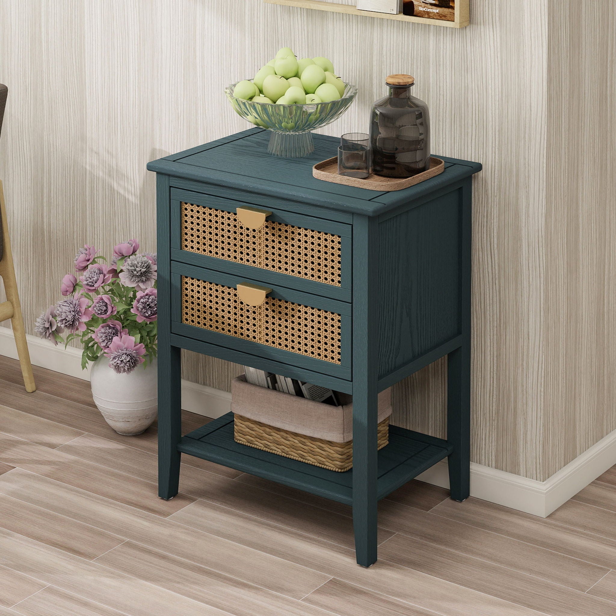 2 Drawer Side Table, Natural Rattan by Unique Piece Furniture
