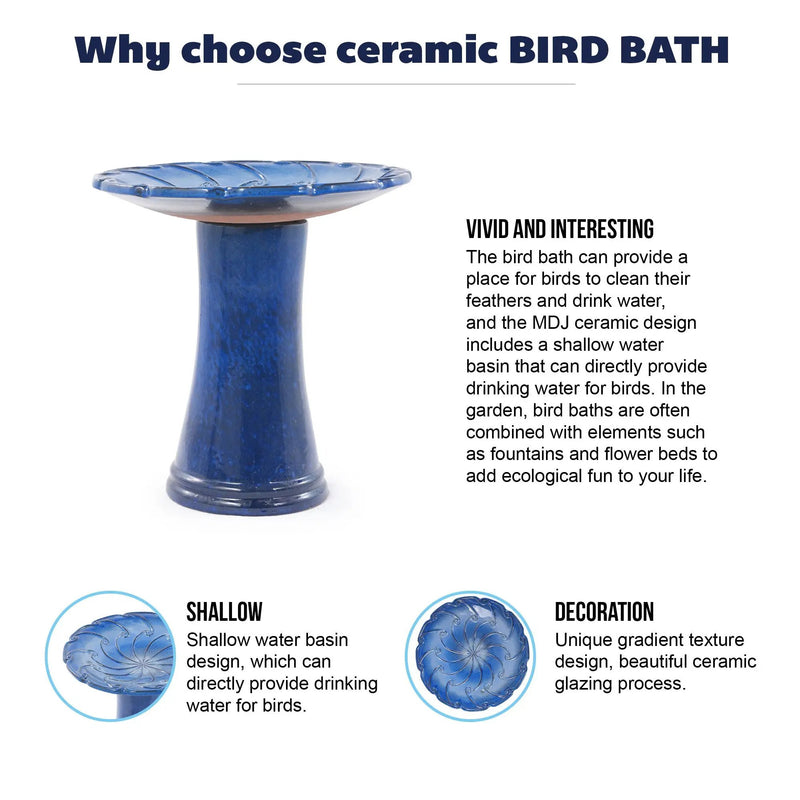 Handmade Glazed Ceramic Bird Bath, Sapphire by HouseOfZazla