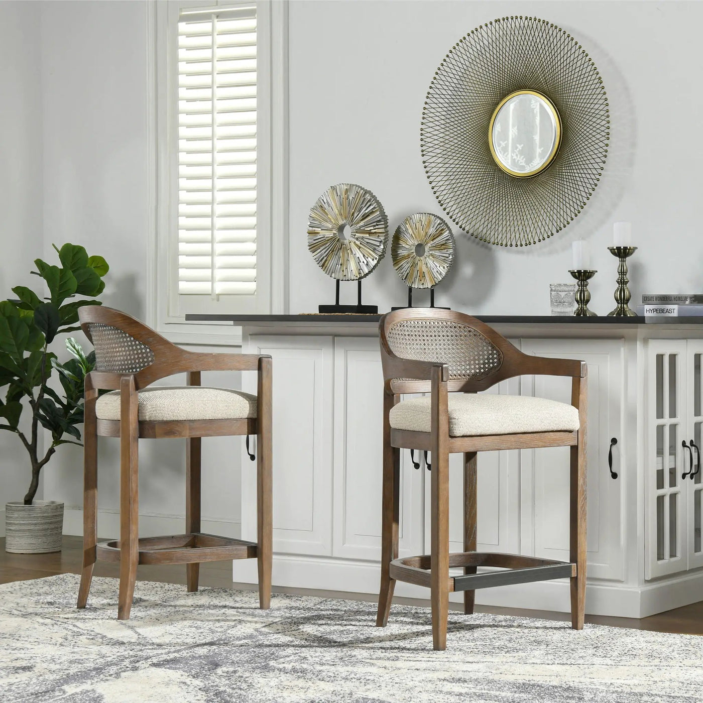 Americana - Mid-Century Modern Cane Back Counter Stool by HouseOfZazla