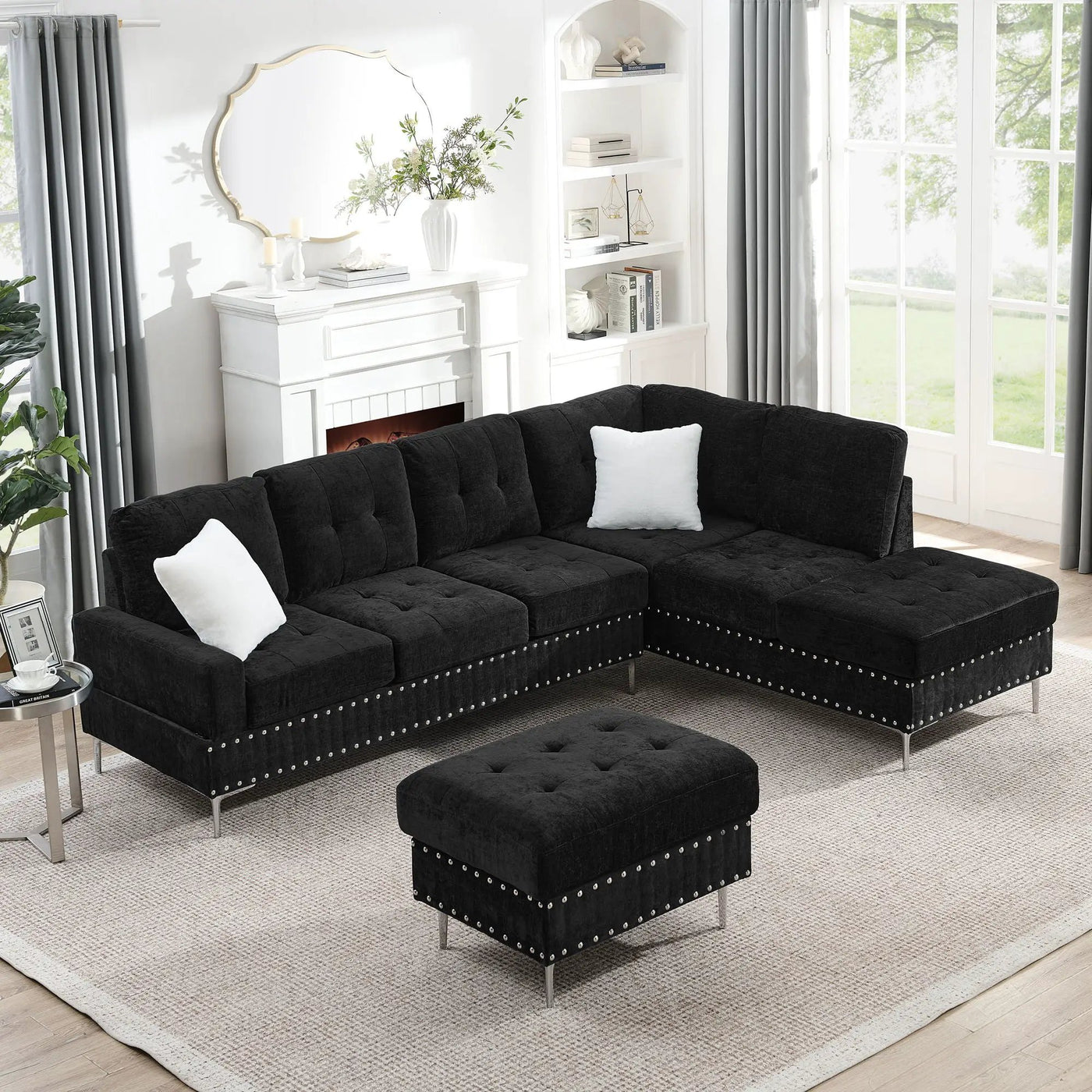 L-Shaped Sectional Sofa With Chaise And Storage Ottoman, Includes 2 Pillows by HouseOfZazla