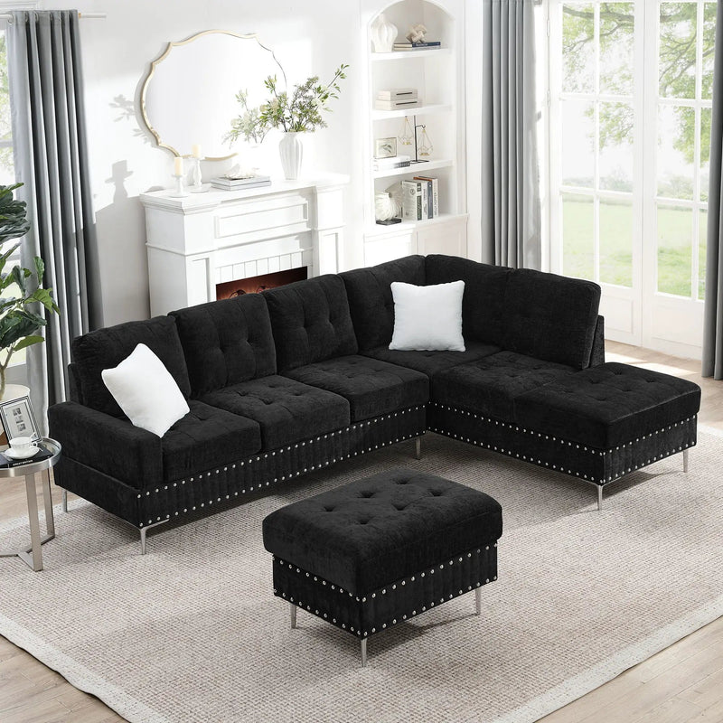 L-Shaped Sectional Sofa With Chaise And Storage Ottoman, Includes 2 Pillows by HouseOfZazla