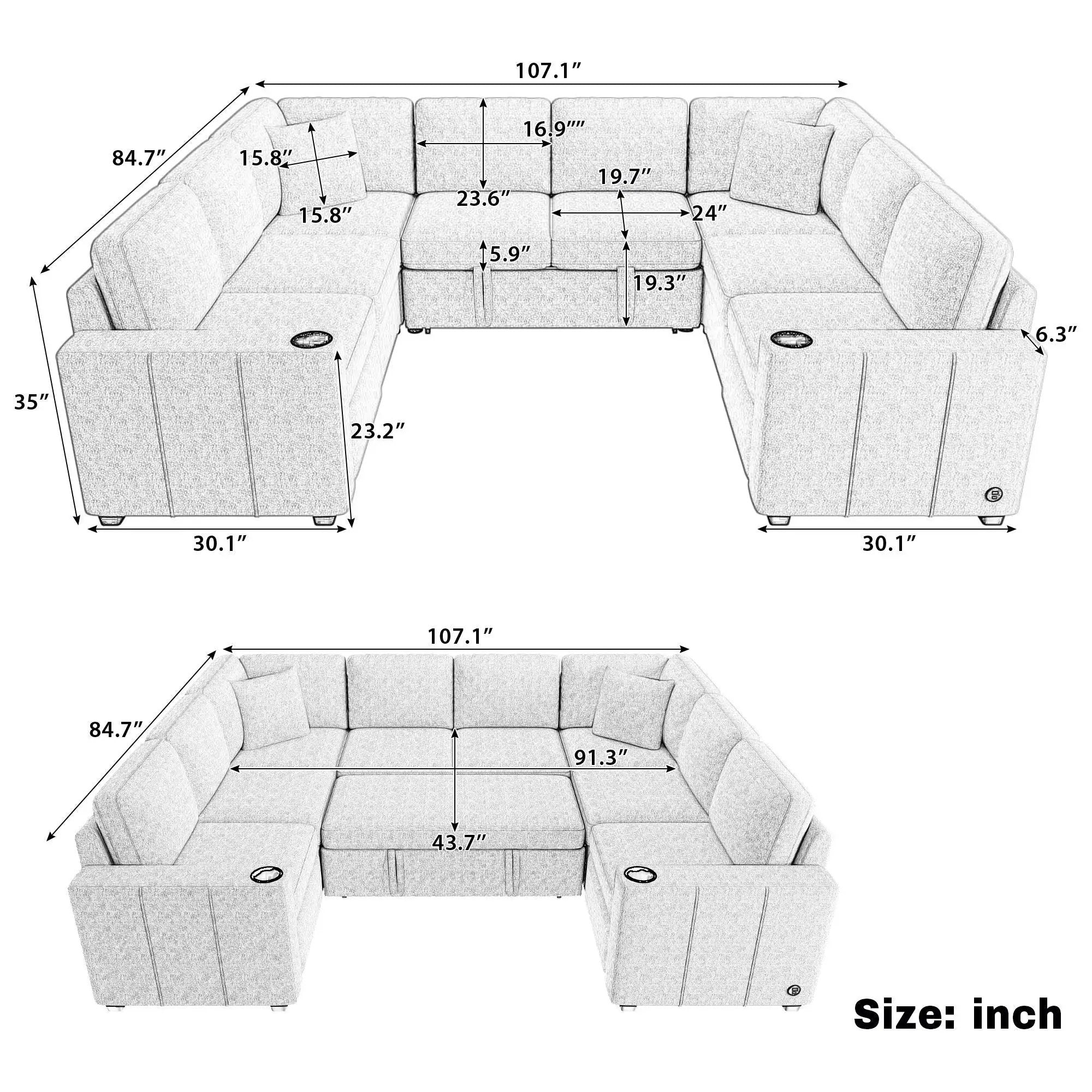 Convertible U-Shaped Sectional Sofa With Pull-Out Bed by HouseOfZazla