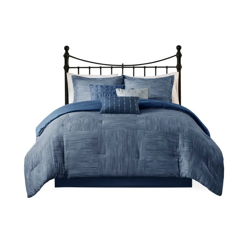 7 Piece Printed Seersucker Comforter Set Navy Queen by HouseOfZazla