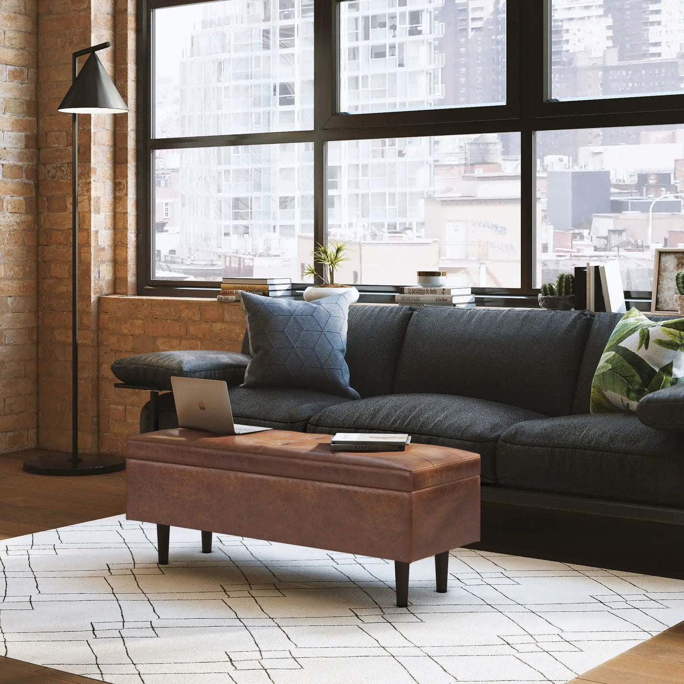 Shay - Large Square Coffee Table Storage Ottoman Mid-Century Style by Unique Piece Furniture