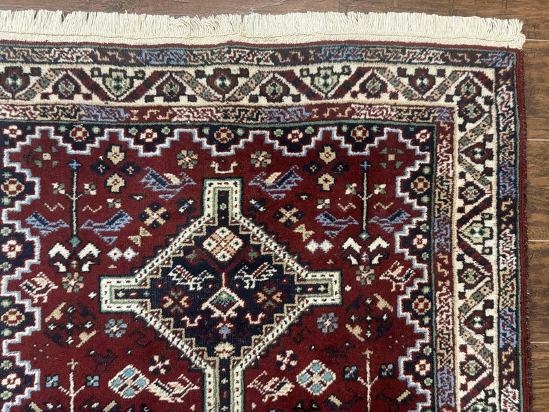 Persian Afshar Rug 4x5 Red Navy Geometric Tribal Wool Carpet by Jewel Rugs