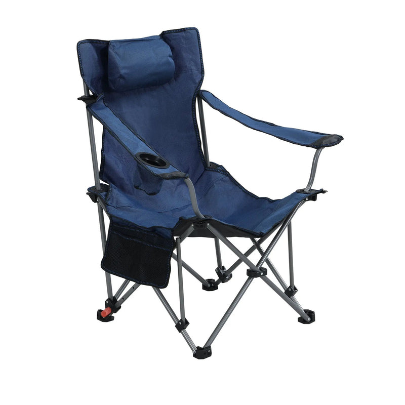 Outdoor Camping Chair With 3 Level Reclining, Side Pockets & Cup Holder, Folding With Carry Bag - Dark Blue by HouseOfZazla