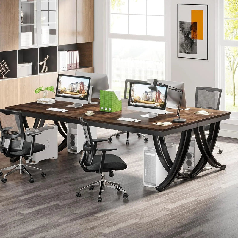 2 Person Desk With X Legs, Extra Long Office Workstation - Brown / Black by HouseOfZazla