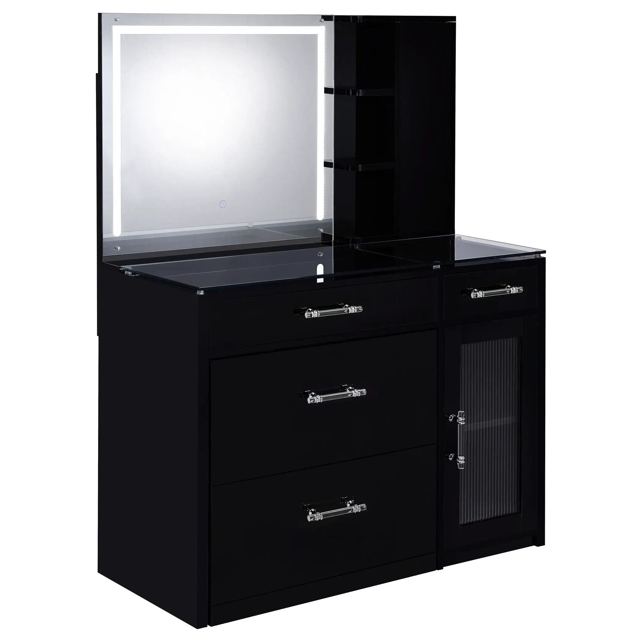 Flora 2-drawer Vanity Set with LED Mirror Black High Gloss by Unique Piece Furniture