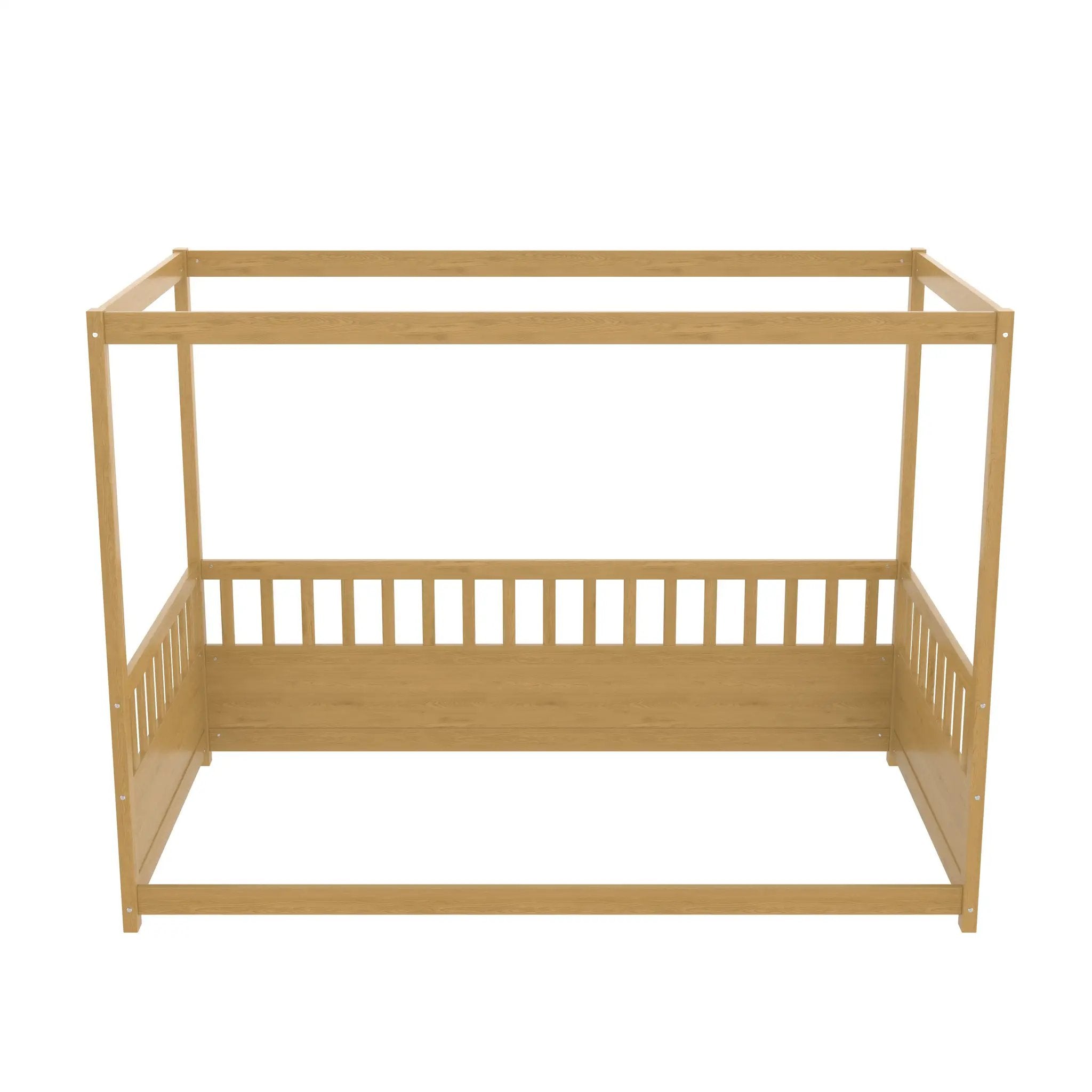 Twin Size Canopy Bed Frame with Guardrails for Kids by HouseOfZazla