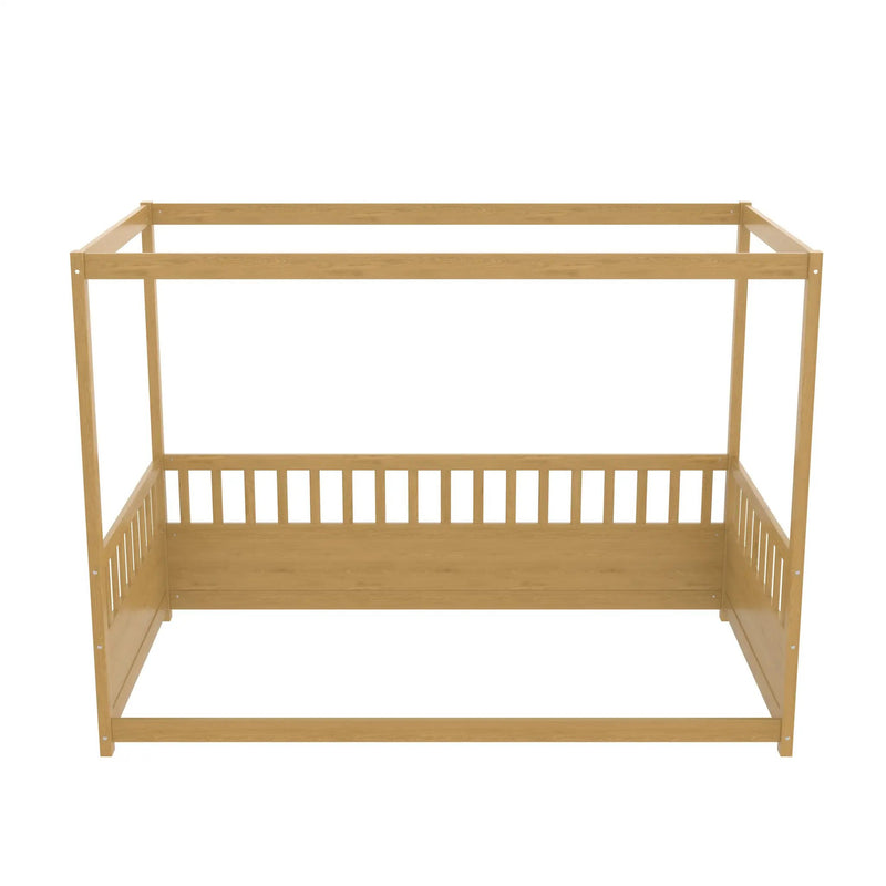 Twin Size Canopy Bed Frame with Guardrails for Kids by HouseOfZazla