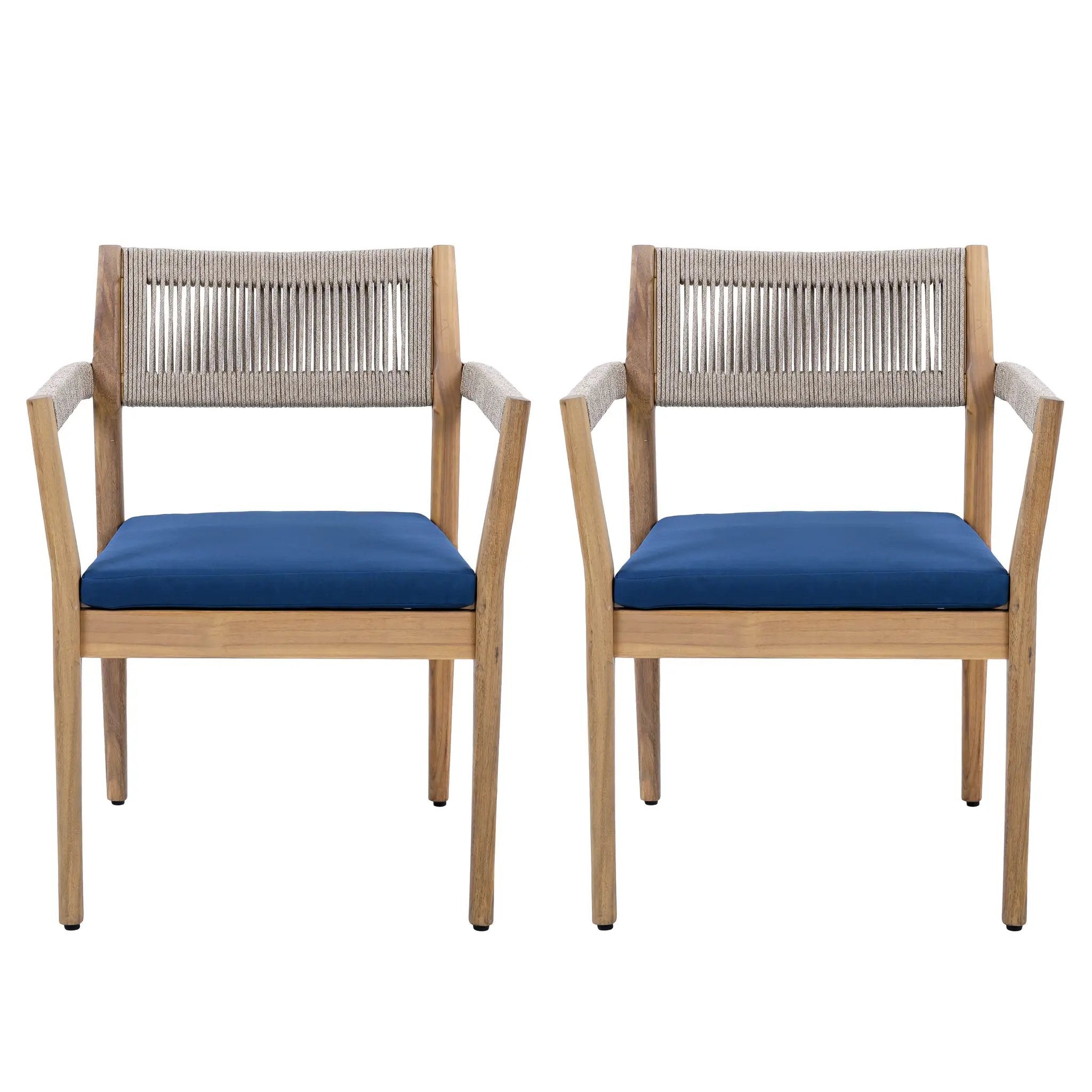Braided Acacia Wood Outdoor Dining Chairs Set of 2 – Teak Look by HouseOfZazla
