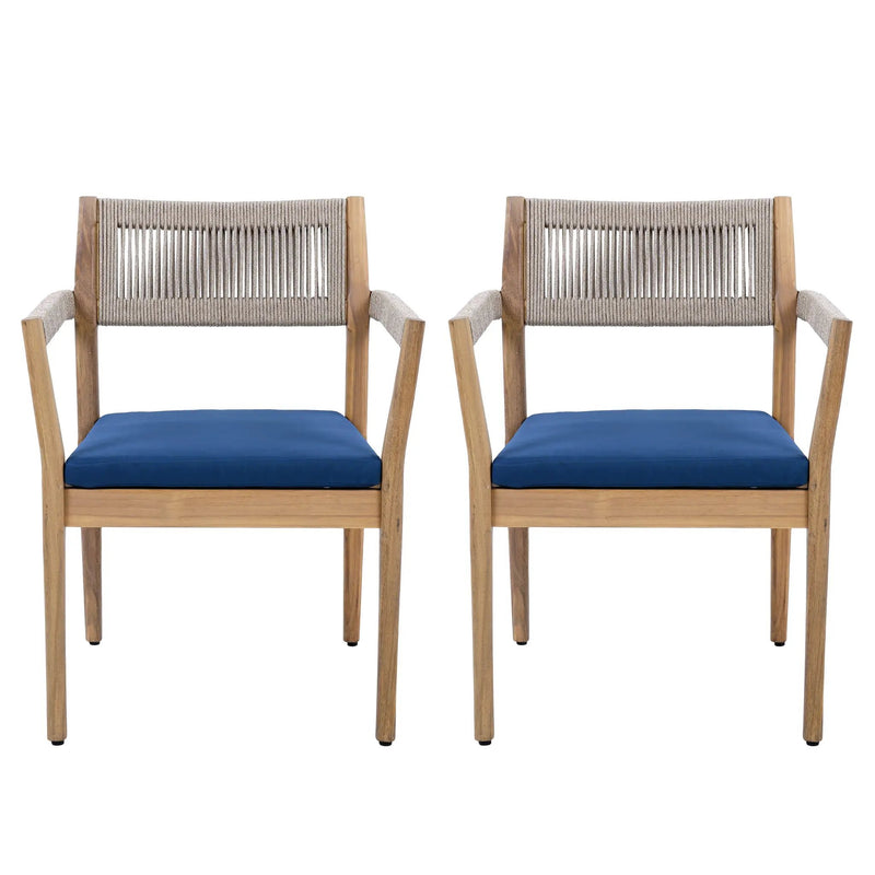 Braided Acacia Wood Outdoor Dining Chairs Set of 4 by HouseOfZazla