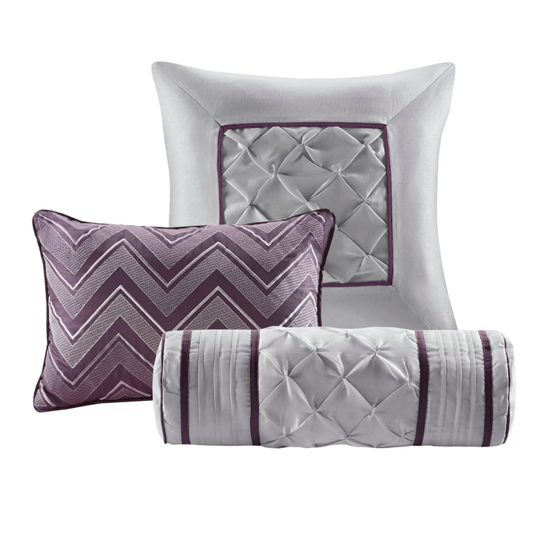 7-Piece Queen 100% Polyester Pieced Pleated Tufted Comforter Set by HouseOfZazla
