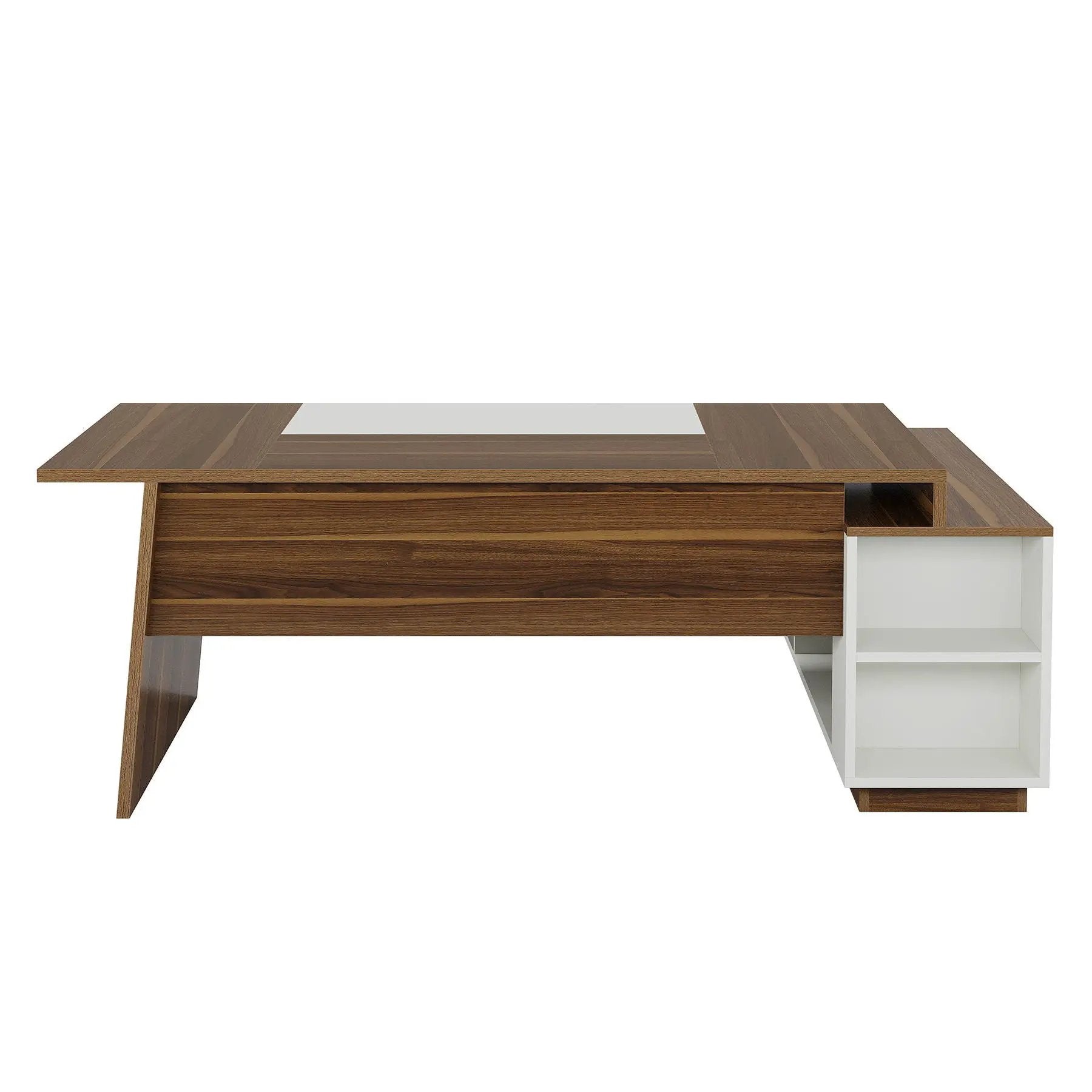 L-Shaped Executive Desk With Storage Cabinet And Shelves For Home Office - White / Walnut by HouseOfZazla