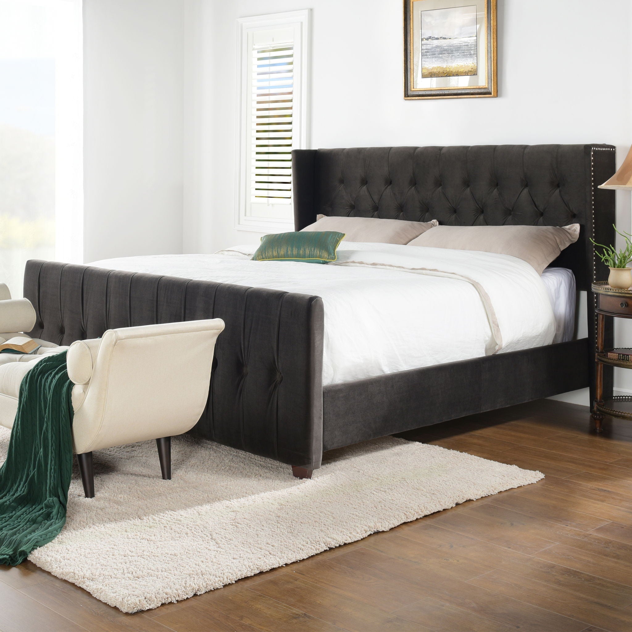 David - King Tufted Wingback Bed - Dark Charcoal Gray by HouseOfZazla