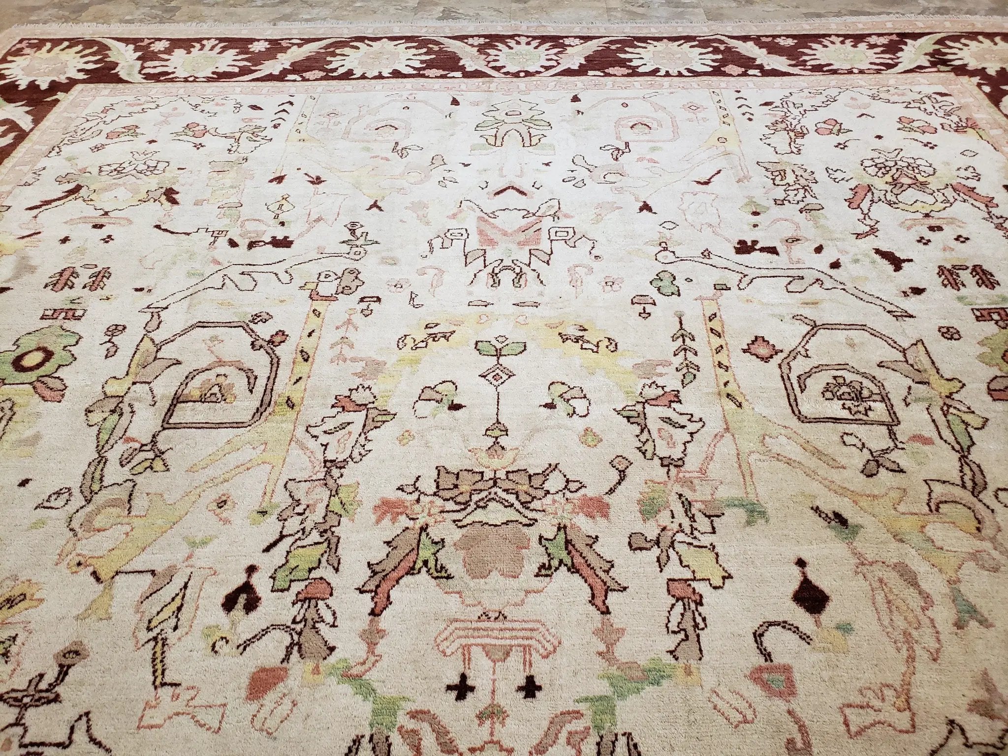 Beige and Maroon Peshawar Rug 10x15, Large Oushak Carpet, Pakistani Rug, Handmade Area Rug, Hand Knotted Rug, Living Room Rug, Nice Wool Rug by Jewel Rugs