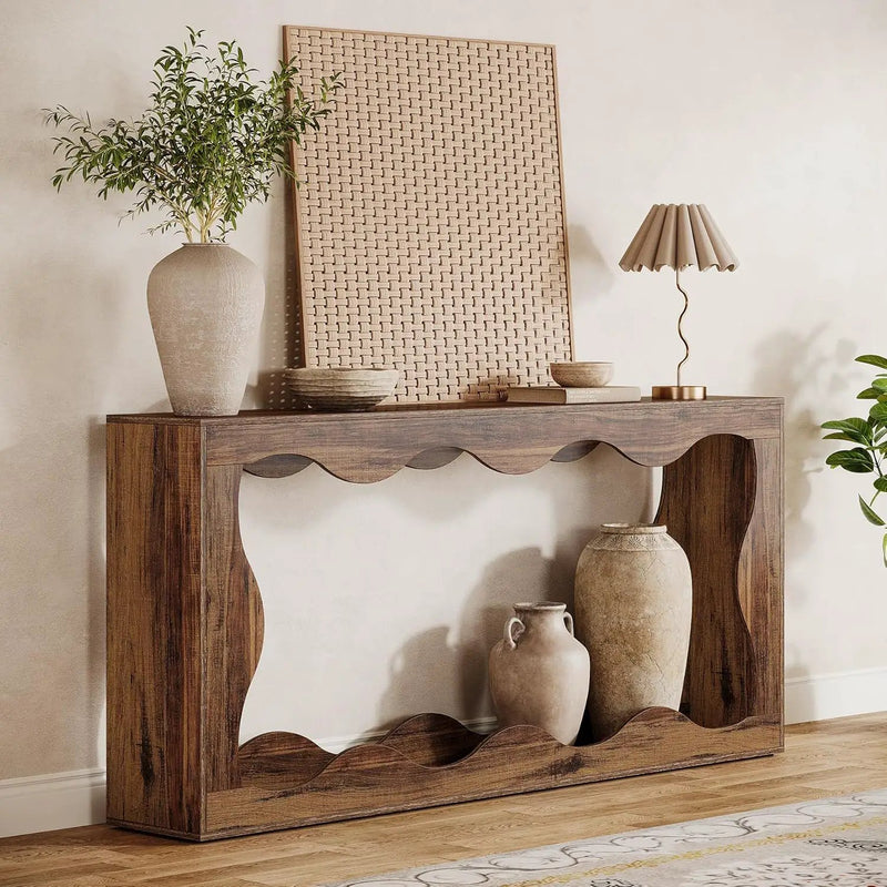 Console Table With Storage, Narrow Entryway Stand For Living Hallway - Light Brown by HouseOfZazla
