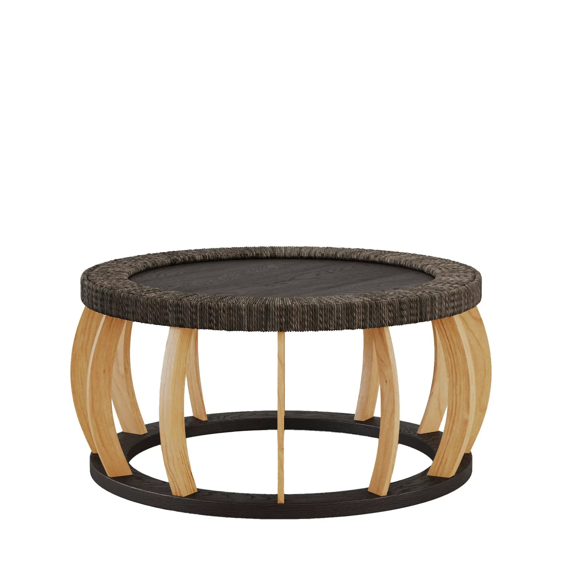 Vintage Rattan Solid Wood Round Coffee Table by HouseOfZazla