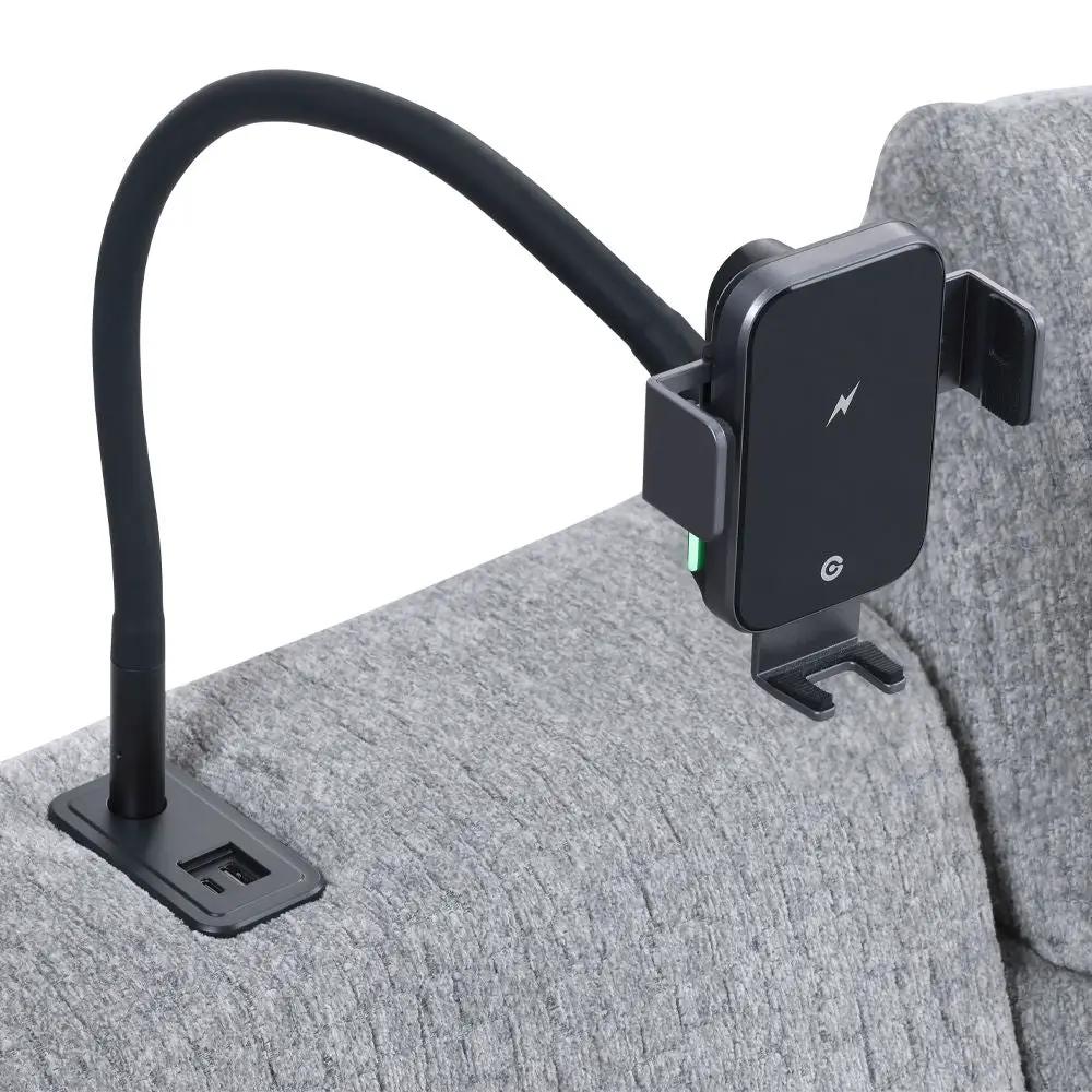 Fullar - Modular Console With Wireless Charger - Light Gary Chenille by Unique Piece Furniture
