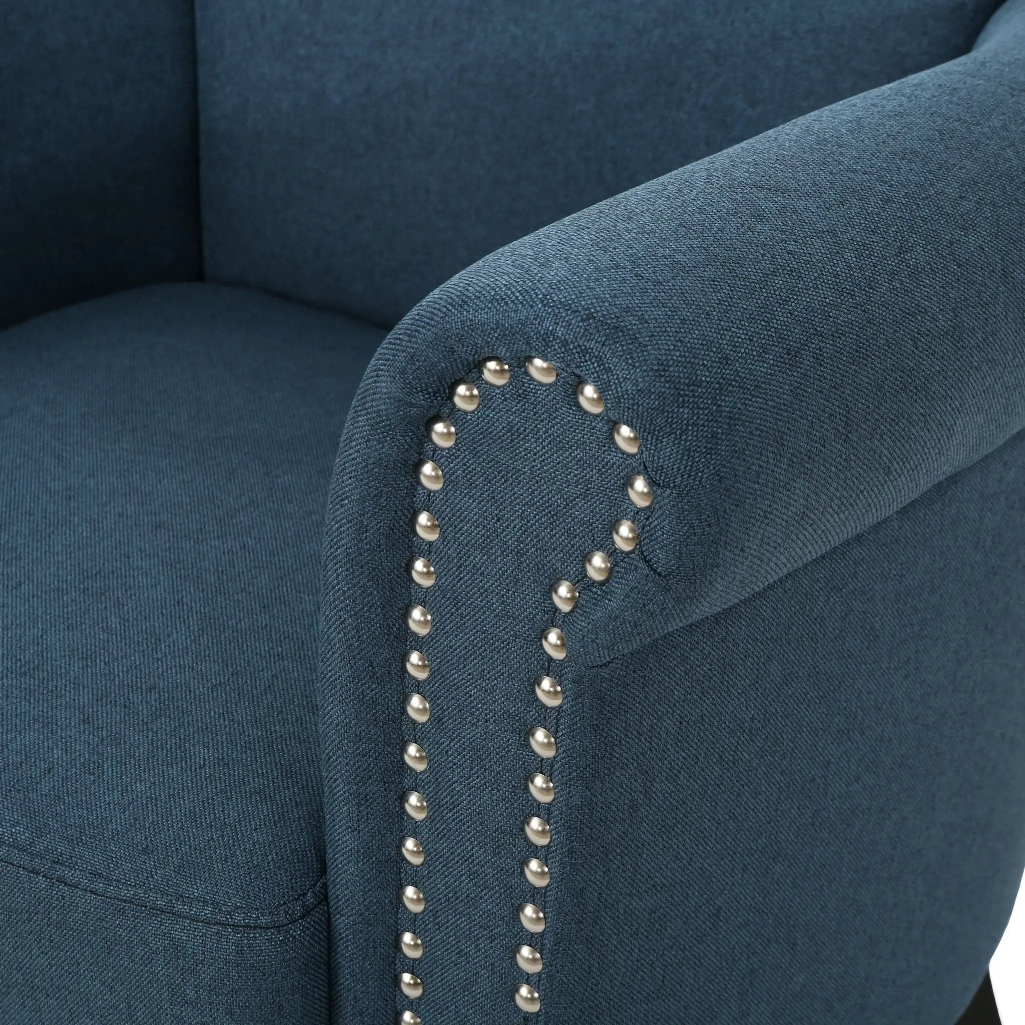 Elegant Navy Blue Fabric Club Chair with Nailhead Trim and Birch Wood Legs by HouseOfZazla