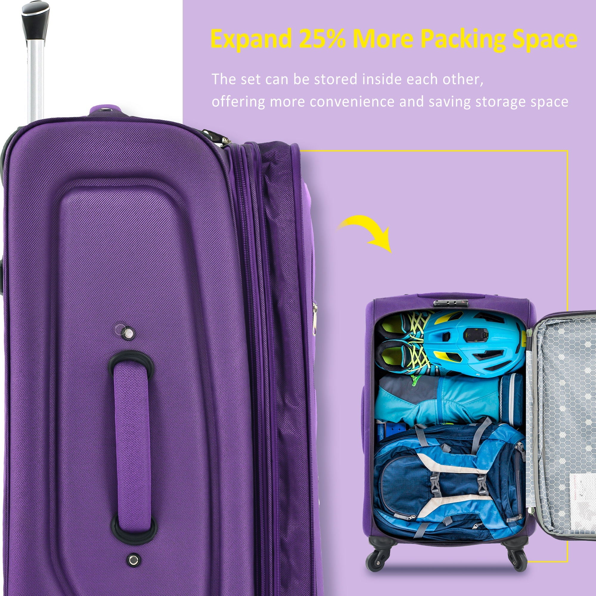 Softside Luggage Expandable 3 Piece Set Suitcase Upright Spinner Softshell Lightweight Luggage Travel Set by HouseOfZazla