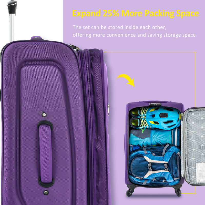Softside Luggage Expandable 3 Piece Set Suitcase Upright Spinner Softshell Lightweight Luggage Travel Set by HouseOfZazla