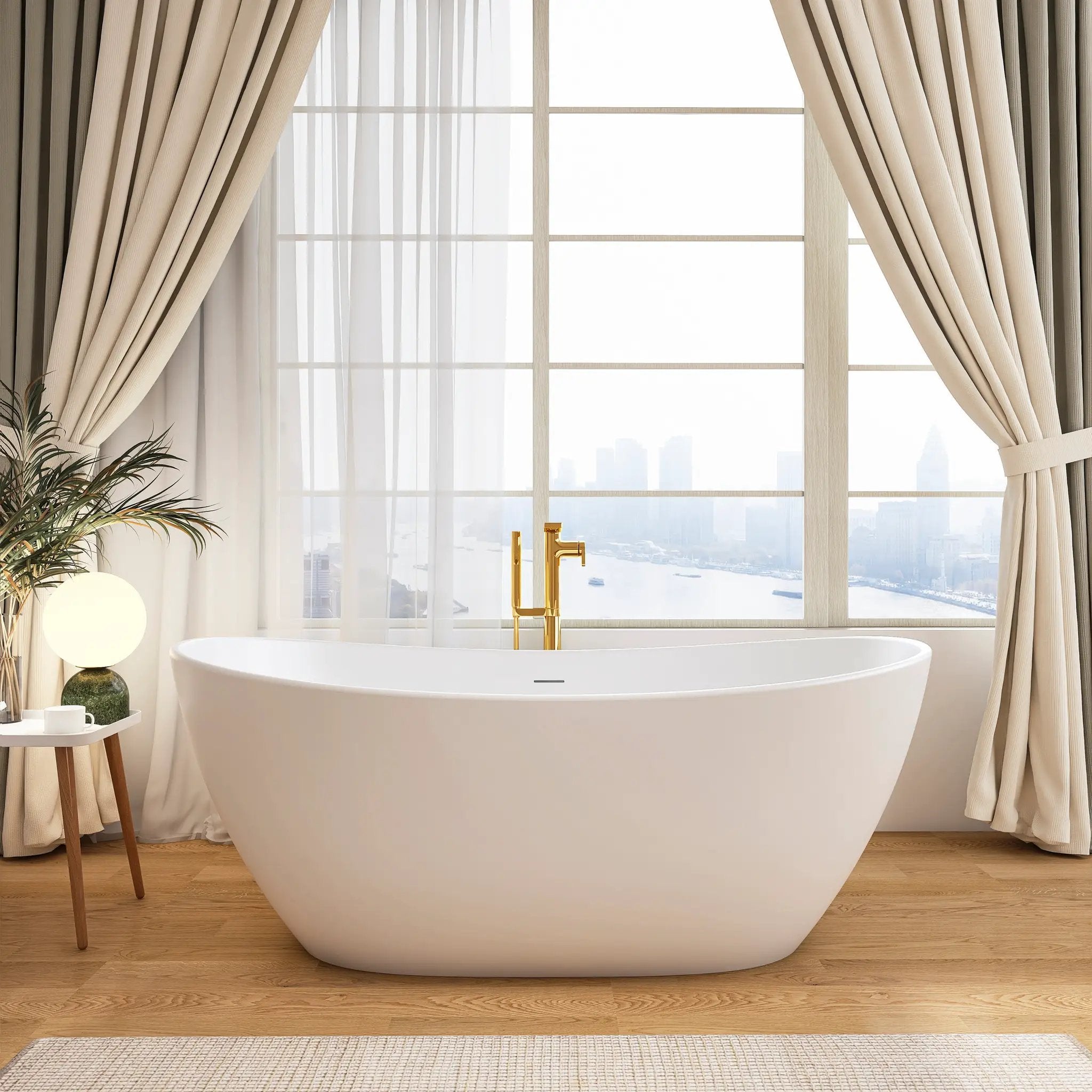 73 Inch Artificial Stone Solid Surface Freestanding Bathroom Bathtub by HouseOfZazla