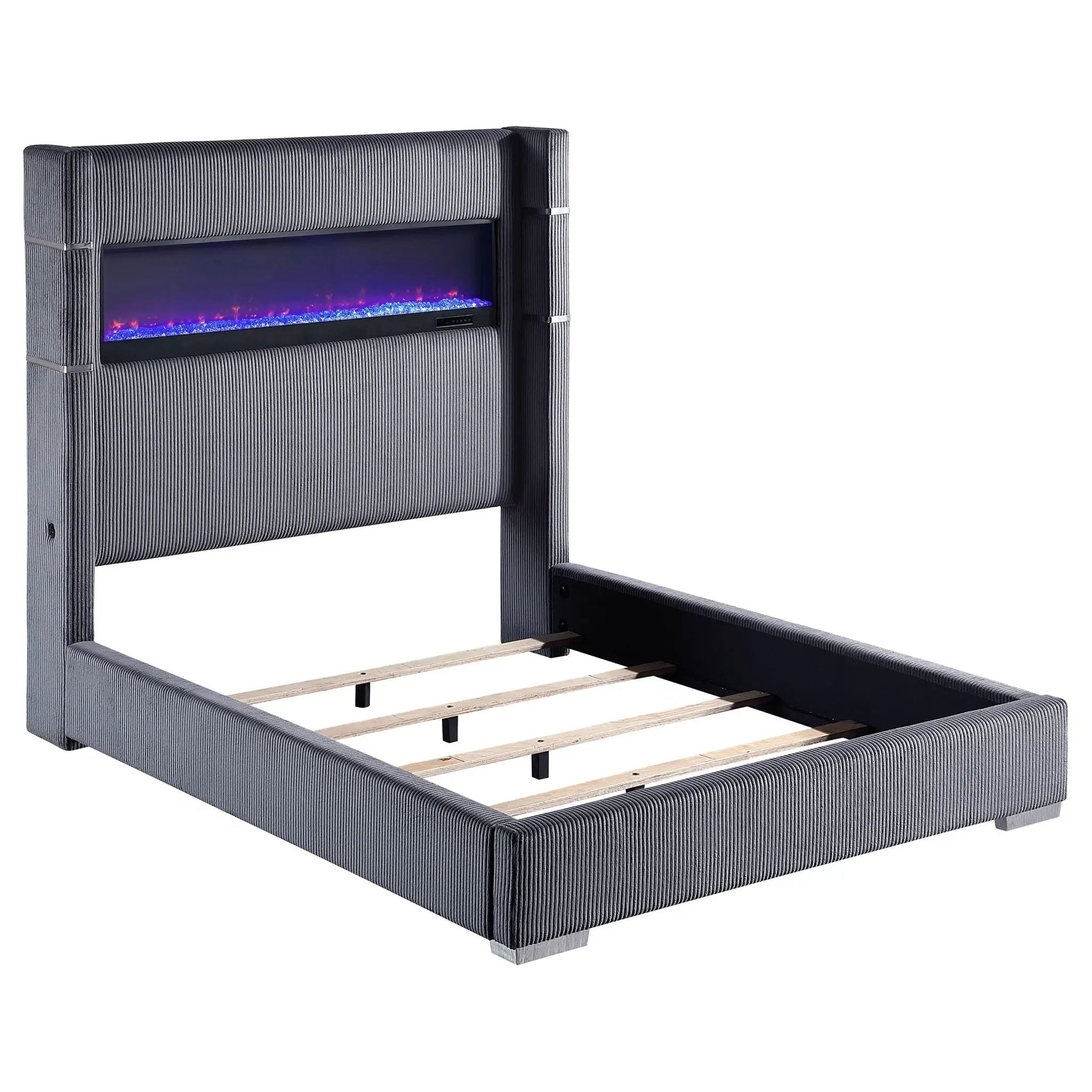 Haven - Upholstered Queen Bed With Integrated Flame Box - Gray by HouseOfZazla