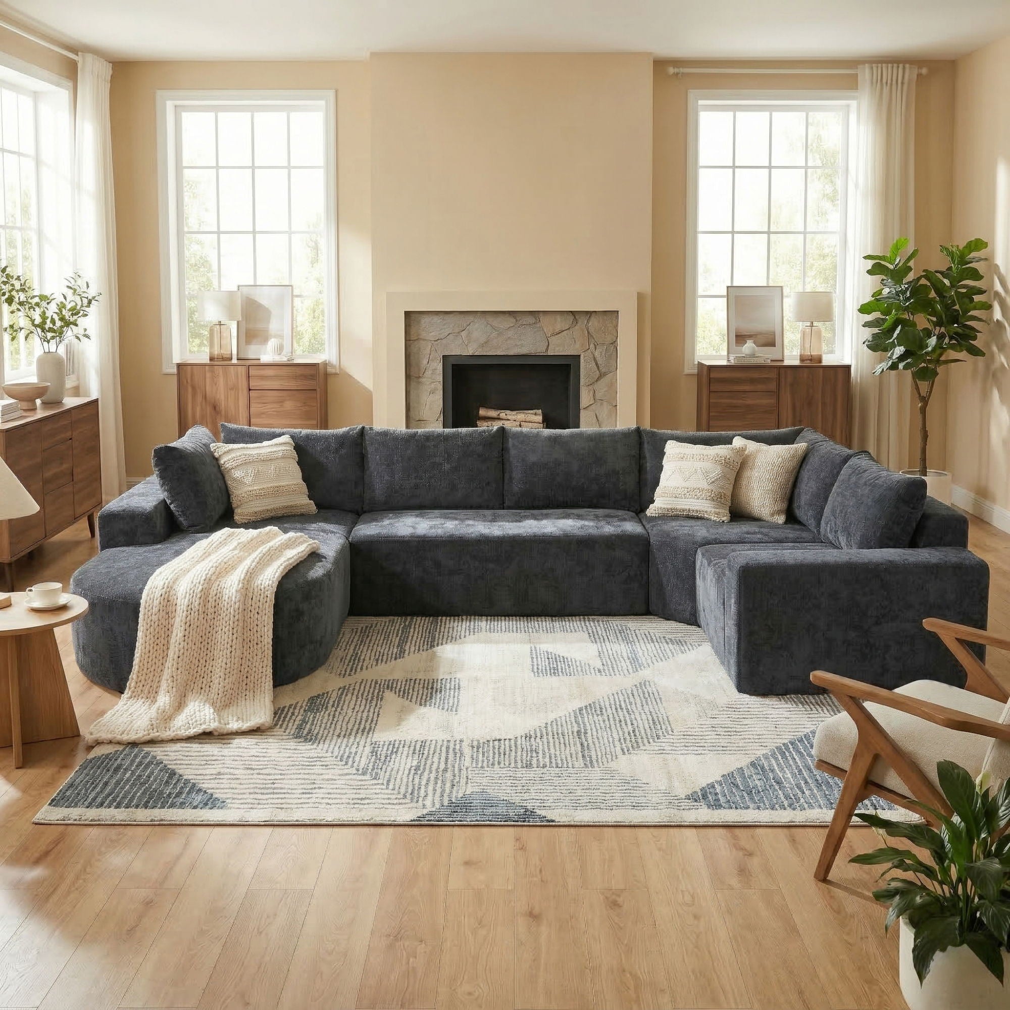 Modular Cloud Sectional Sofa Set, U-Shaped Upholstered Couch With Deep Seat by HouseOfZazla