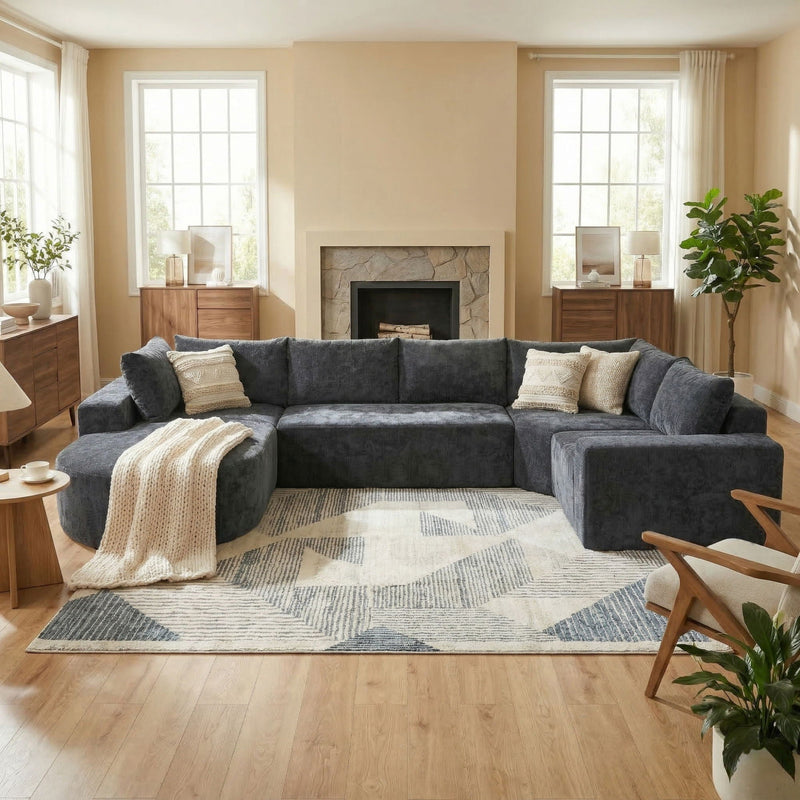 Modular Cloud Sectional Sofa Set, U-Shaped Upholstered Couch With Deep Seat by HouseOfZazla