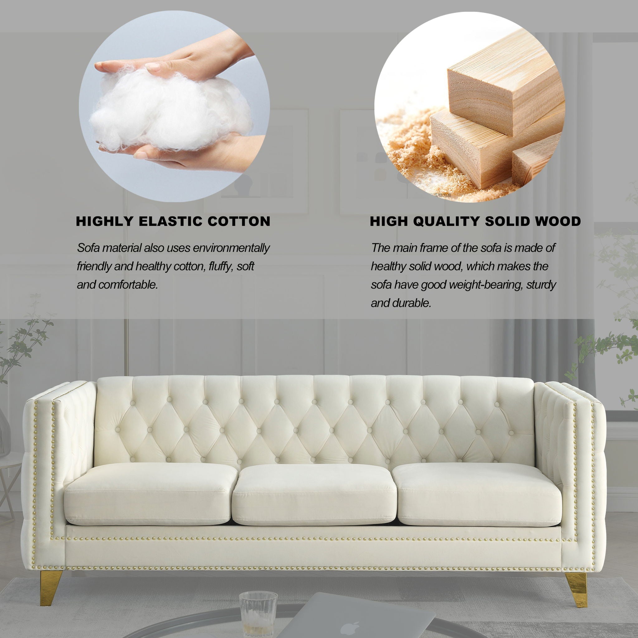 Upholstered Couch Sofa With Button Tufting For Living Room by HouseOfZazla