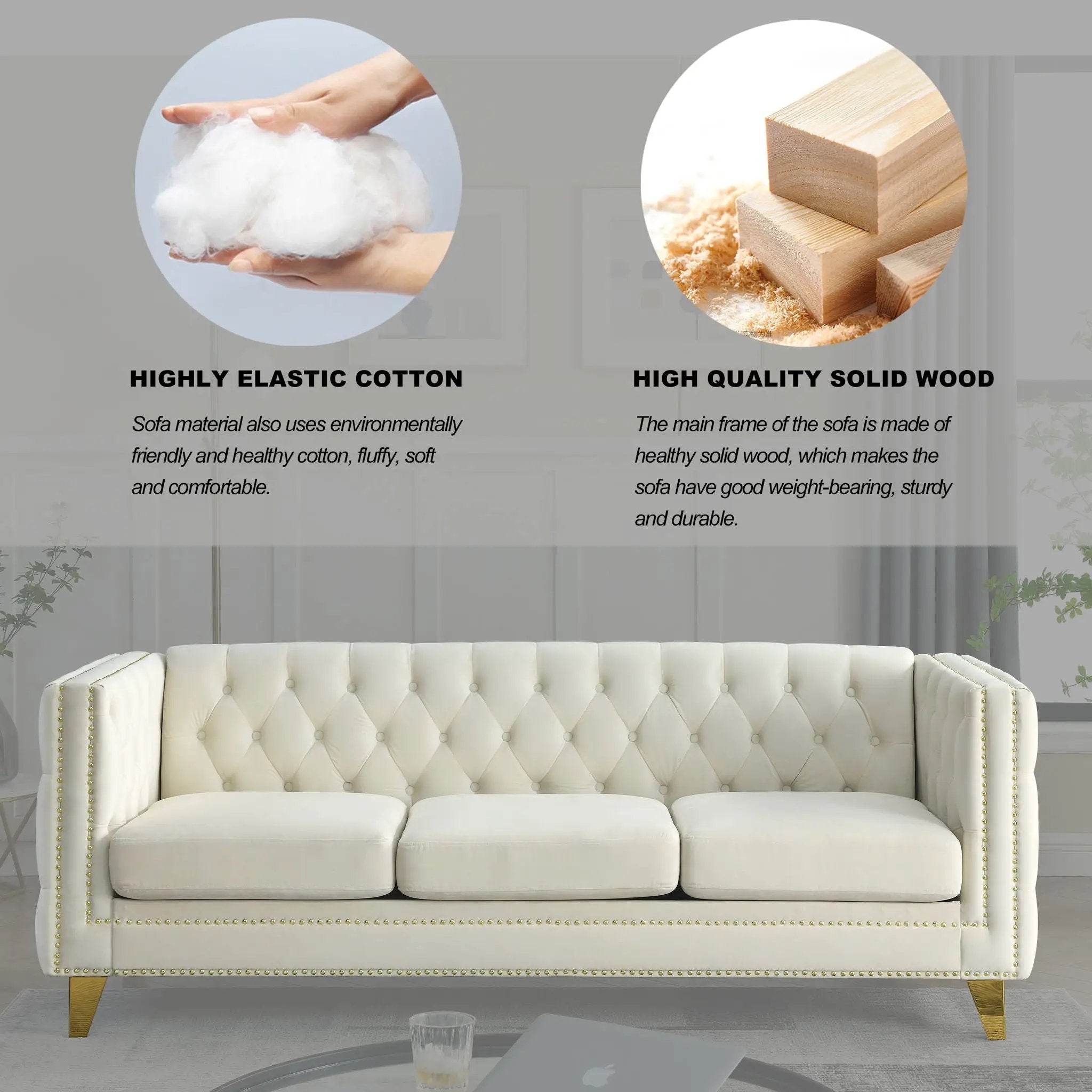 Modern Sofa With Button Tufting, Upholstered Couch For Living Room by HouseOfZazla