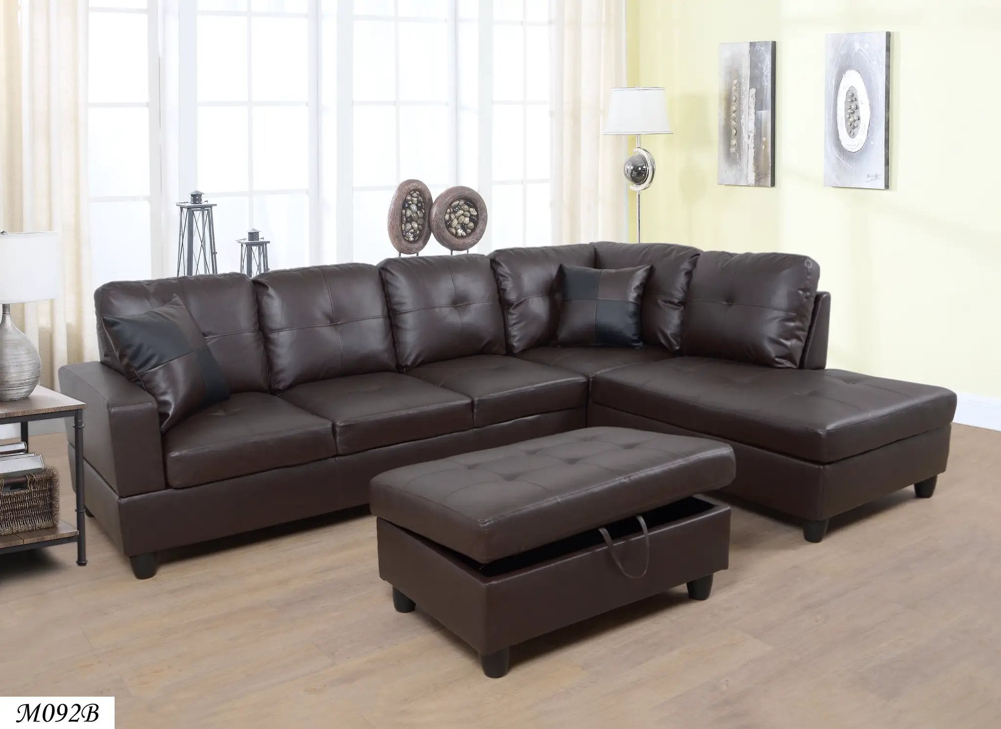 3 Pc Sectional Sofa Set Brown Faux Leather Left-Facing Chaise by HouseOfZazla