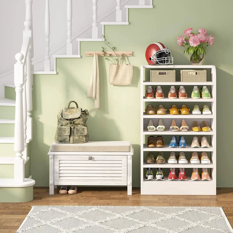 8 Tier Tall Shoe Rack, Wooden Shoe Storage Cabinet, Entryway Organizer - White by HouseOfZazla
