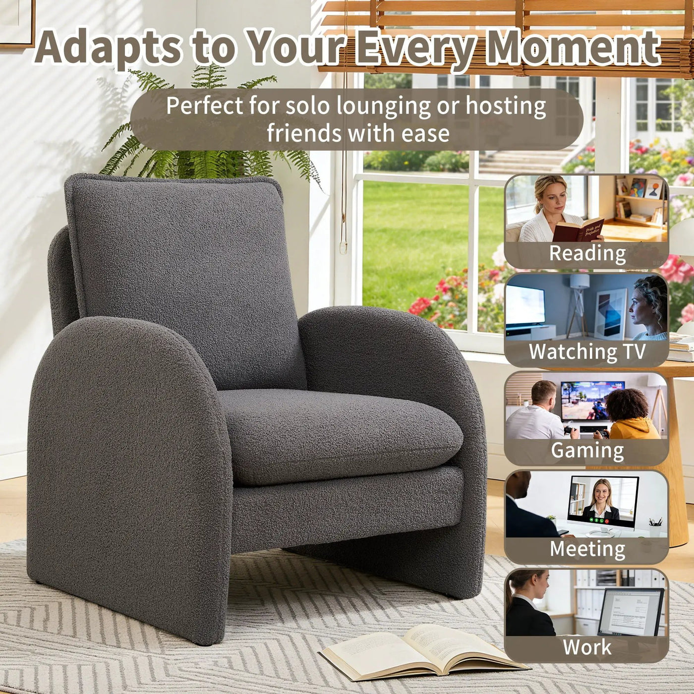 Modern Sherpa Upholstered Accent Chair, Comfortable Living Room Armchair, Lounge Chair For Bedroom, And Office by Unique Piece Furniture