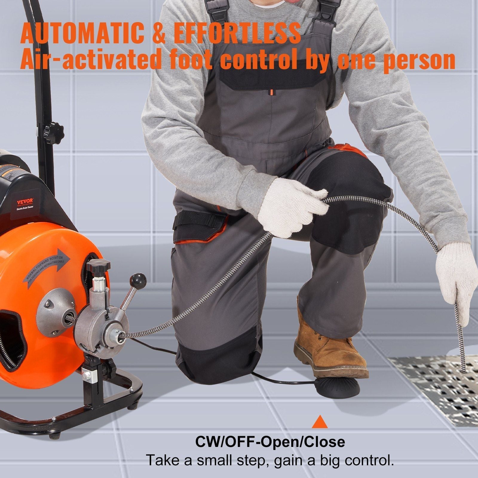 Drain Cleaning Machine 100Ft X 3/8" Auto Feed Sewer Snake - Orange by HouseOfZazla