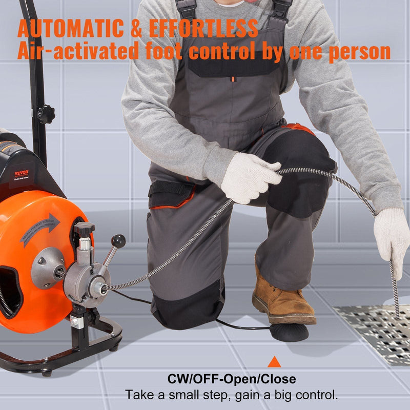 Drain Cleaning Machine 100Ft X 3/8" Auto Feed Sewer Snake - Orange by HouseOfZazla